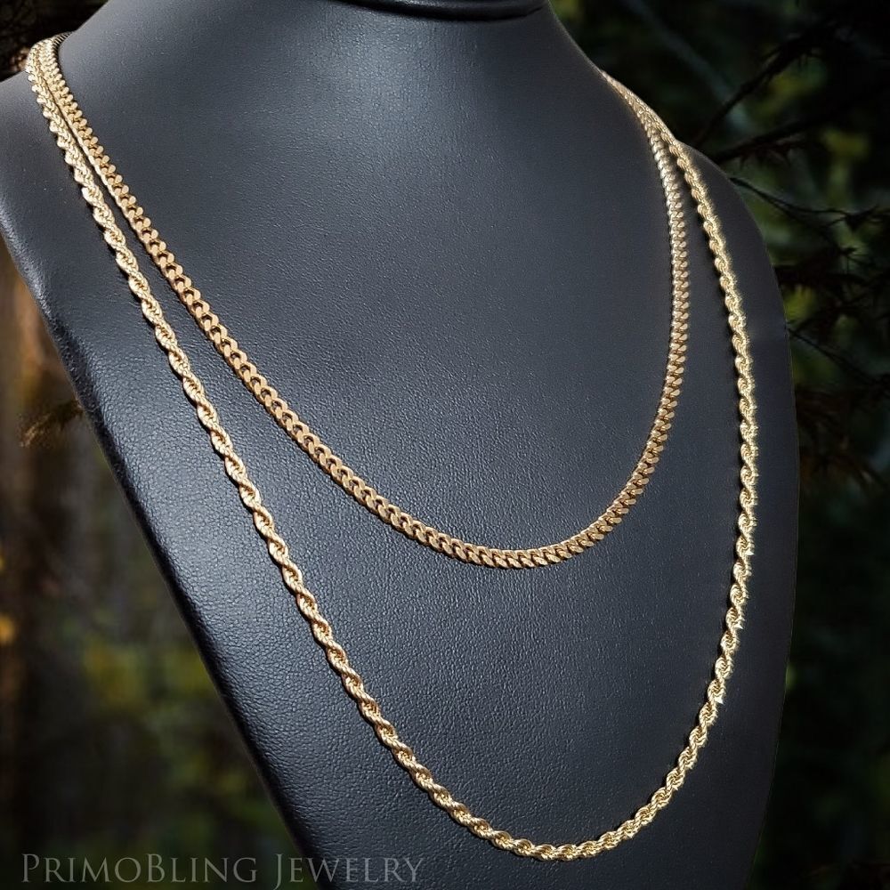 Gold Stainless steel Cuban and Rope Necklace Set